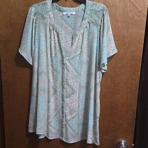 Rose & Olive Light Blue Patterned Blouse
